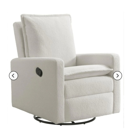 M Design Village Uptown Swivel Push Back Rocker Recliner in Boucle White | NFM
