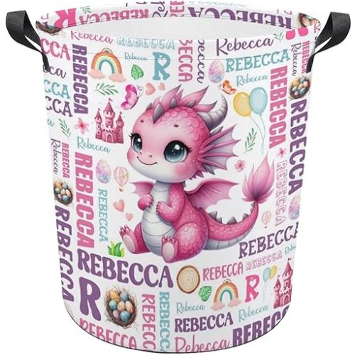 Custom Dragon Laundry Baskets,Personalized Dragon Laundry Basket,Personalized Gifts,Customize Baby Name Laundry Hamper for Kids Adults,Collapsible Clothes Storage Organizer,M-19.5"X 15.7"