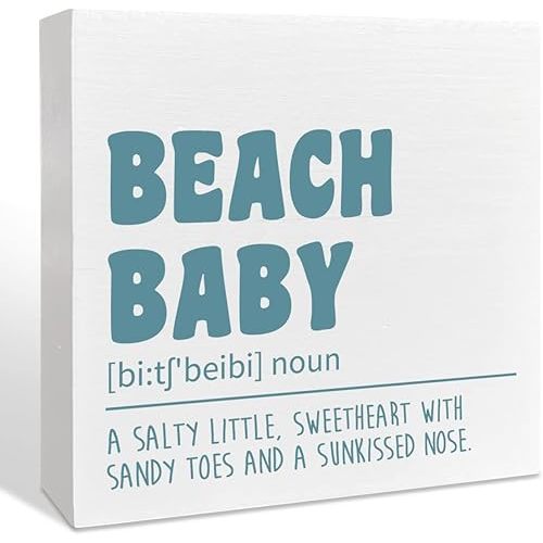Beach Nursery Room Wooden Box Sign, A Salty Little Sweetheart, Inspirational Nursery Bedroom Desk Decor, Motivational Kids Room Nursery Decoration, Nursery Baby Shower Gifts for Newborn Baby Boys