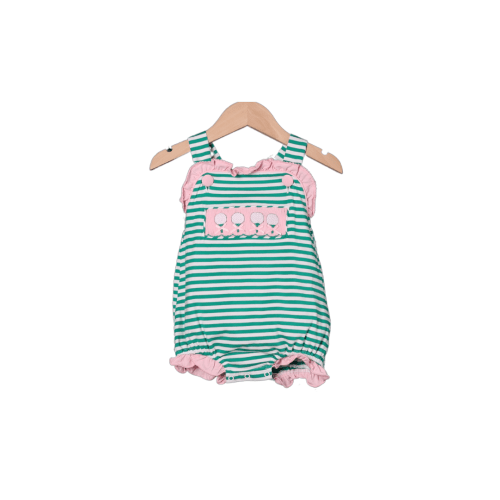Smocked Golf Green and Pink Stripe Bubble