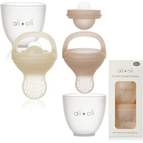 Ali+Oli (2-pc) Food & Fruit Feeder Pacifier (Oat & Coco) Set for Baby, BPA-Free Food-Grade Silicone Fruit Pacifier Feeder, Infant & Toddler Teether Soother, Fruit Teethers for Babies