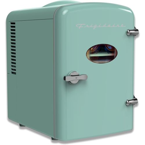 Frigidaire EFMIS129-MINT Mini Personal Fridge Cooler, 1 Gal Capacity fits Six Cans, Includes Plugs for Home Outlet & DC Charger-9.84" D x 7.09" W x 10.35" H