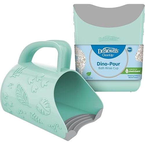 Dr. Brown's CleanUp Dino-Pour Baby Bath Rinse Cup, Tear-Free Rinsing for Babies and Toddlers, BPA Free