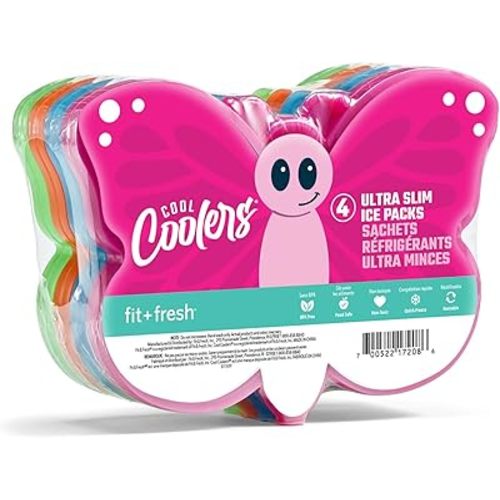 Cool Coolers Kids Lunch Box Ice Packs, Slim Ice Packs for Lunch Bags, Lunch Ice Packs ReusableMulticolored 4 Pack (Butterfly)