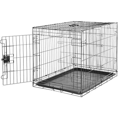 Amazon Basics Durable, Foldable, Collapsible, Portable Metal Wire Dog Crate with Tray, Single Door with Divider Panel, Easy to Assemble & Clean, 36 x 23 x 25 in, Black