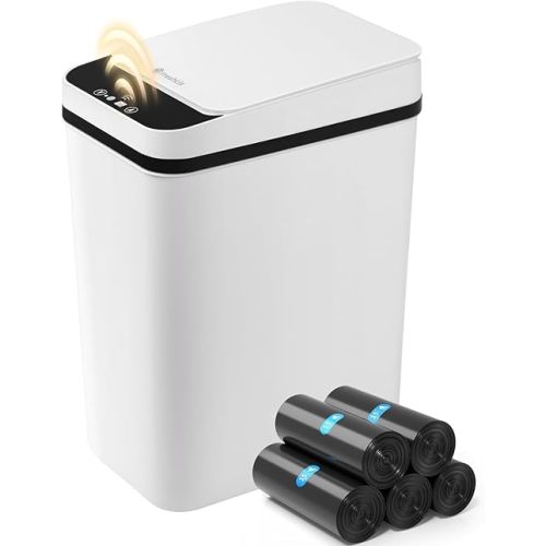 FRESHLIX Bathroom Automatic Trash Can, 4 Gallon Touchless Motion Sensor Small Garbage Can with Lid Smart Electric Narrow Waterproof Garbage Bin for Bedroom Office Halloween Decoration, White