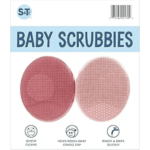 S&T INC. Exfoliating and Massaging Cradle Cap Bath Brushes for Baby, Silicone - 2 Inch x 2.5 Inch, Pink, 2 Pack