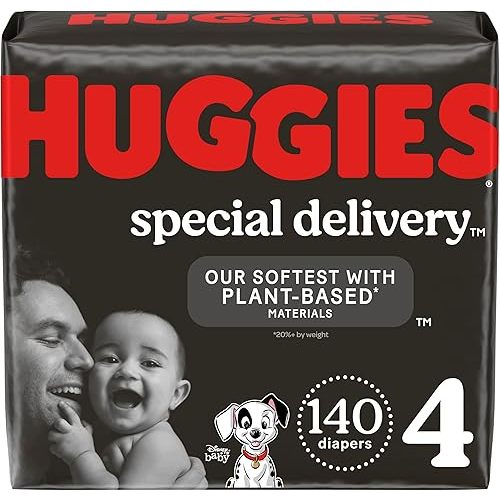 Huggies Special Delivery Hypoallergenic Baby Diapers Size 4 (22-37 lbs), 140 Ct, Fragrance Free, Safe for Sensitive Skin