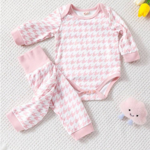 2pcs Newborn Baby Girls' Geometric Print Jumpsuit And High Waist Pants Set, Autumn/Winter | SHEIN USA