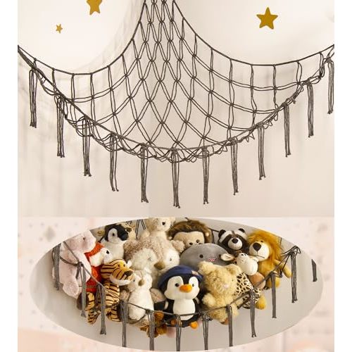 mirolam Stuffed Animals Hammock Net Corner-Hanging Stuff Animal Toy Storage Organizer for Plush Plushie Room Bedroom Nursery Decor Toy Storage Organization