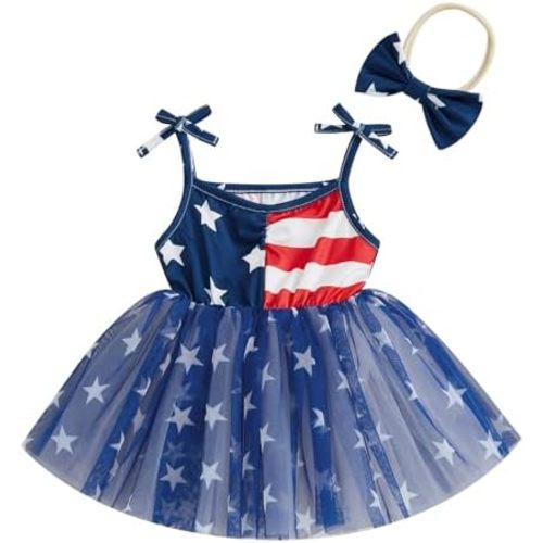 4th Of July Baby Girl Outfits Newborn Slip Tulle Tutu Romper Dress Infant Sleeveless Star Red White Stripe Clothes