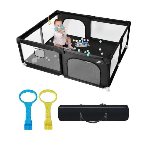 71" x 59" Extra Large Baby Playpen for Babies and Toddlers, Safe Activity Center with Soft Play Fence, Indoor Safety Yard, Easy to Assemble and Clean (Gray)