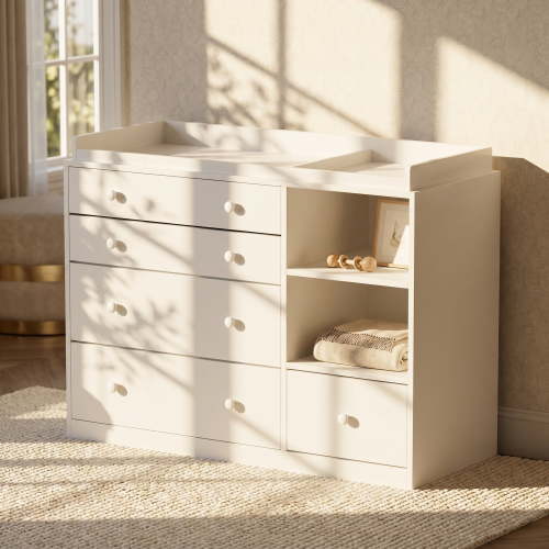 "OxyLife Baby Changing Table Dresser, 5 Drawers, White, 47.2""L x 19.7""W x 36.1""H"