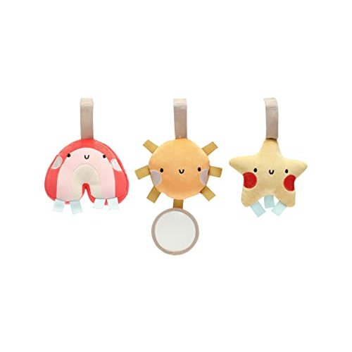 Pearhead Rainbow Sun & Stars Stroller Toys - Plush Corduroy Baby Travel Car Seat Toy Set - Gender-Neutral Baby Travel Accessories - Set of 3