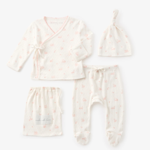 Pink Swan Print Organic Cotton Pointelle Layette 3 Pc Gift Set – Elegant Baby