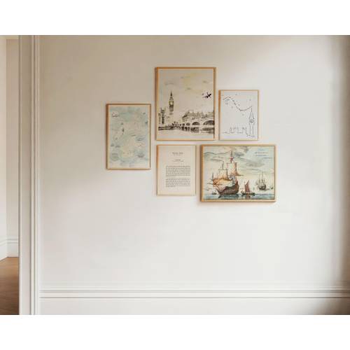 Peter Pan Nursery Art, PRINTABLE Set of 5 Peter Pan Literary Decor, Second Star Quote, London Skyline, Vintage Ships Painting, Bookish Kids