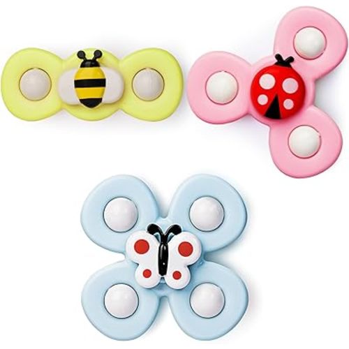 LiKee Strong Suction Cup Fidget Spinnerz Sensory Bath Toys for Baby 12 18 Months Airplane Car Travel Table & Window Toys for 1 2 Year Old Toddler Boys and Girls (Insect-2)