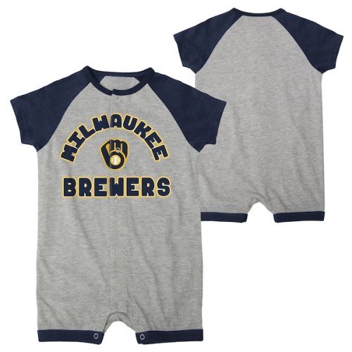 Newborn & Infant Milwaukee Brewers Heather Gray Extra Base Hit Raglan Full-Snap Romper