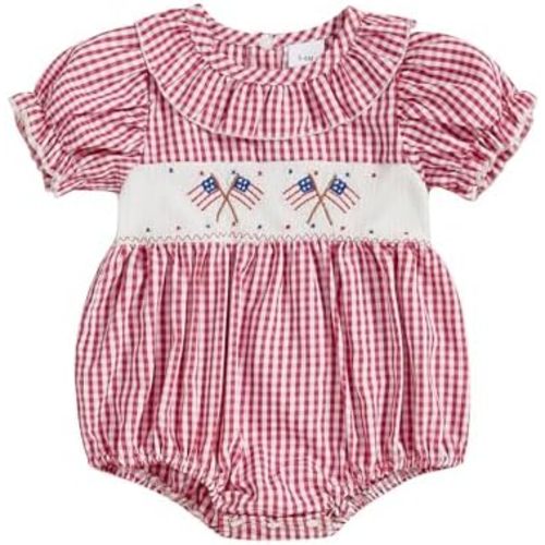 My First 4th Of July Baby Girl Outfit Newborn Smocked Bubble Romper Ruffle Collar Bodysuit Fourth Of July Clothes