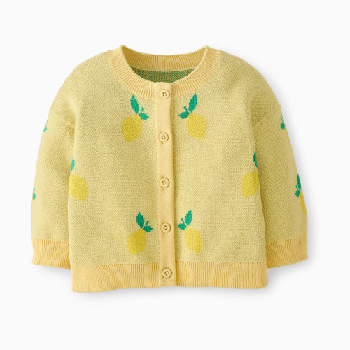 Hanna Andersson Novelty Cardigan - Tossed Lemons On Light Yellow, 3-6 M