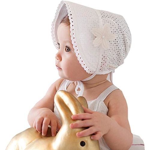 Baby Girl Toddlers Breathable Lacy Bonnet Eyelet Cotton Adjustable Sun Protection Hat - Medium - White
