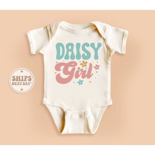 Daisy Girl Onesie®, Retro Floral Baby Onesie®, Cute Daisy Girl Baby Bodysuit, Baby Shower Gift, Baby Girl Natural Onesie® #TLC00093