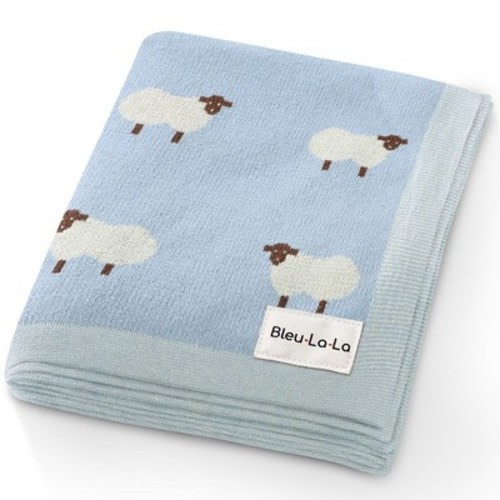 Bleu La La 100% Luxury Cotton Knit Swaddle Receiving Blanket for Blanket for Newborn and Infant Boys and Girls - Sheep - Blue