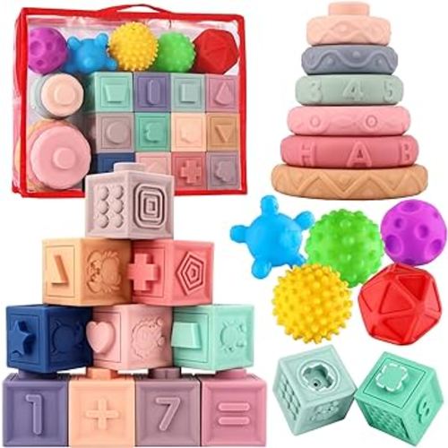 Baby Toys 6 to 12 Months,Montessori Toys for Babies 6-12 Months,Infant Toys Set,Soft Baby Blocks,Stacking Toys for Toddlers 1-3,Sensory Toys for Babies 0-6-12 Month,Great Baby Gifts