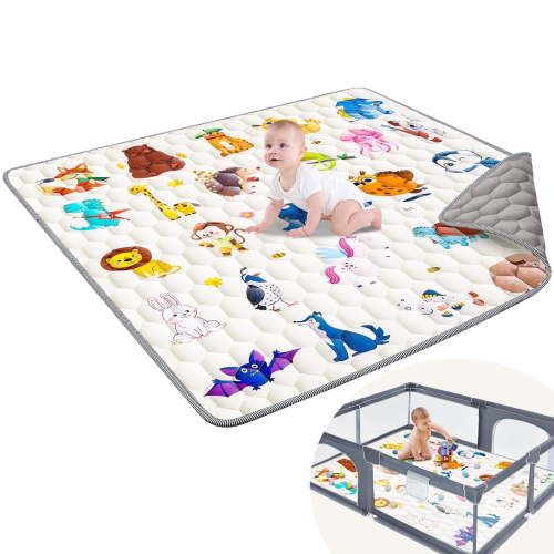 "OTDLIGHT Baby Play Mat, 50"" X 50"", Soft, Non-Slip, Machine-Washable for Tummy Time - Animal Design"