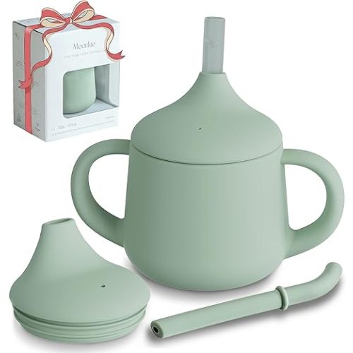 Moonkie Silicone Baby Sippy Cups | 3 Stages Training Cup Straw Cup for Infants Toddlers and Kid | 4 oz 1Pack