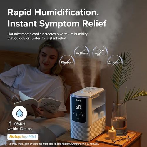 LEVOIT Humidifiers for Bedroom Home, Smart Warm and Cool Mist Air Humidifier for Large Room, Auto Customized Humidity, Fast Symptom Relief, Easy Top Fill, Essential Oil, Quiet, OasisMist4.5L, White