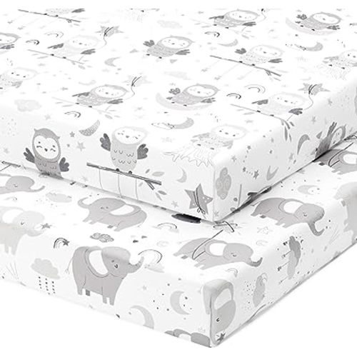 Mini Portable Crib Sheets Fitted for 24 x 38 Inch Mattress – Compatible with Dream on Me, Delta Porta Crib and Arms Reach Ideal Cosleeper – 2 Pack
