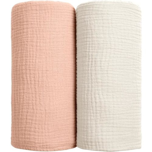 lulumoon Muslin Swaddle Blanket Baby - Cotton Swaddling Blanket Soft Baby Receiving Blanket Neutral 2Pack(Peach)