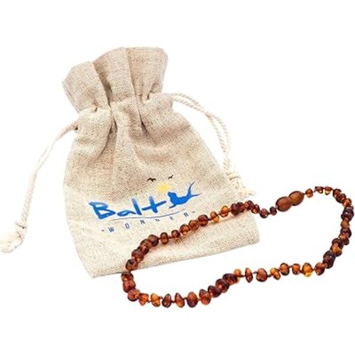 Amber Necklace (Baroque Polished Cognac) Certified as 100% Authentic Baltic Amber.