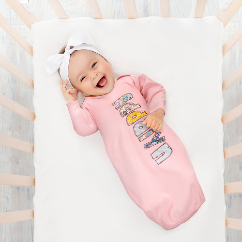 Personalized Colorful Floral Doodle Letter 100% Cotton Baby Sleeper Gown with Name Coming Home Outfit Baby Shower Birthday Gift for Newborns - CALLIE