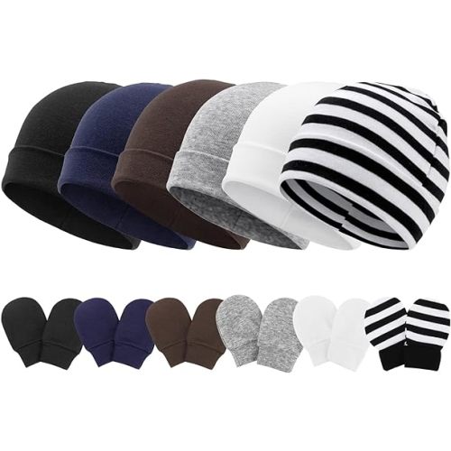 Newborn Baby Hats and Mittens Set Infant Beanie Cap Toddler Gloves Newborn Hospital Hats for Baby Boys Girls Kid 0-6 Months