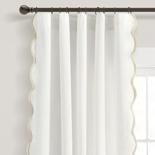 Lush Decor Coastal Chic Scallop Edge Window Curtain Panel Pair, 52" W x 84" L, Neutral & White
