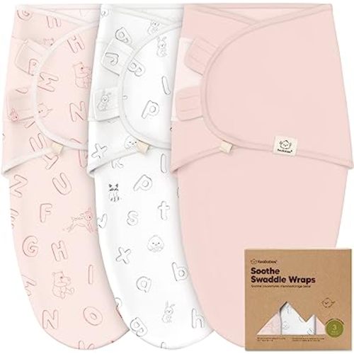 3-Pack Organic Baby Swaddle Sleep Sacks - Swaddles for Newborns, Infant 0-3 Months, Baby Girls, Boys, Soft & Snug Newborn Sleep Sack, Nursery Swaddling Blankets, Velcro Closure (ABC Land Rose)