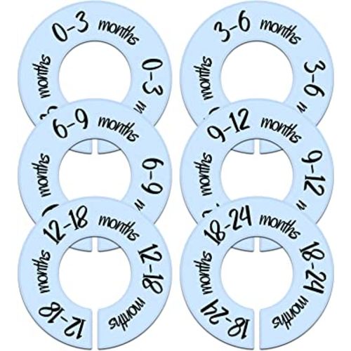 Pro Goleem Baby Closet Dividers Blue Baby Closet Organizer for Nursery Baby Clothes Size Age Dividers Fits 1.5" Rod 6 PCS