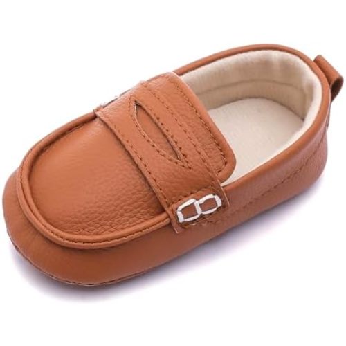 LONSOEN Baby Toddler Boys Girls Loafers Newborn Leather Moccasins Infant First Walking Dress Shoes