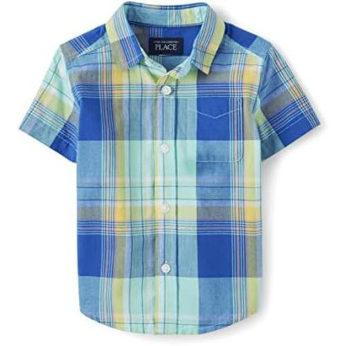 The Children's Place Baby Boys' and Toddler Poplin Short Sleeve Button Down Shirt