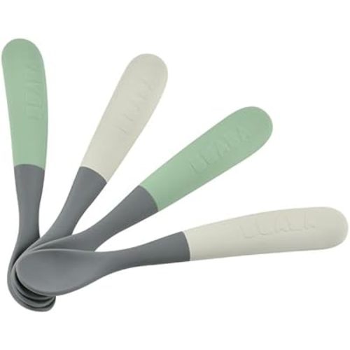 BEABA First Stage Two Tone Silicone Baby Spoons, Mineral