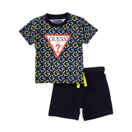 Guess Baby Boys 3-24 Months Short-Sleeve Allover-Printed T-Shirt & Solid Shorts 2-Piece Set
