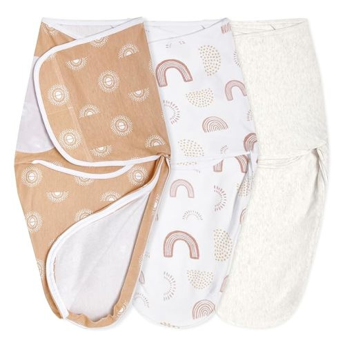 aden + anais, Cotton Knit Baby Wrap, Newborn Wearable Swaddle Blanket, 3 Pack, Orange Keep Rising, 0-3 Months - Small/Medium - Cotton Knit (1.0 TOG) - With Zipper