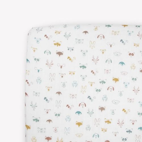 Little Unicorn Premium Crib Sheet | Breathable & Super-Soft Muslin Fabric (Animal Crowd)