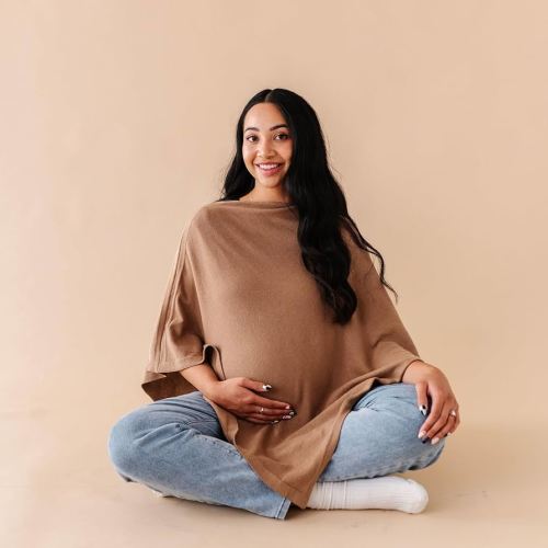 MakeMake Organics Knit Breathable Nursing Cover Up for Breastfeeding - Soft GOTS Certified Organic Cotton Breastfeeding Cover Up for Women - Privacy Feature, Brown
