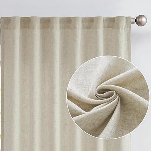jinchan Natural Linen Curtains 90 Inches Long for Living Room Farmhouse with Lined Rod Pocket Back Tab Light Filtering Window Drapes with Lining for Bedroom Curtains 2 Panels