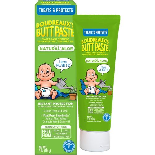 Boudreaux's Butt Paste with Natural* Aloe Diaper Rash Cream, Ointment for Baby, 4 oz Tube - 4 oz - Pack of 1