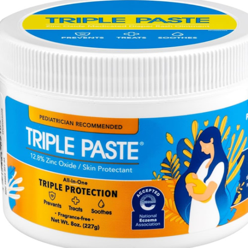 Triple Paste Diaper Rash Cream for Baby - 8 Oz Tub - Zinc Oxide Ointment Treats, Soothes and Prevents Diaper Rash - Pediatrician-Recommended Hypoallergenic Formula with Soothing Botanicals