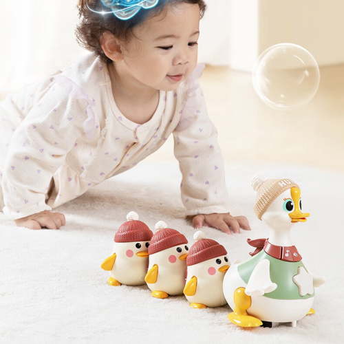 SPOORYYO Baby Crawling Toys Set - 4 Piece Musical Interactive Family Toy for 6-18 Months, Cute Duckling and Mommy Toy to Encourage Baby's Crawling and Walking, Perfect Birthday Gift